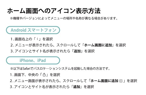 ホーム画面へのアイコン表示説明画像